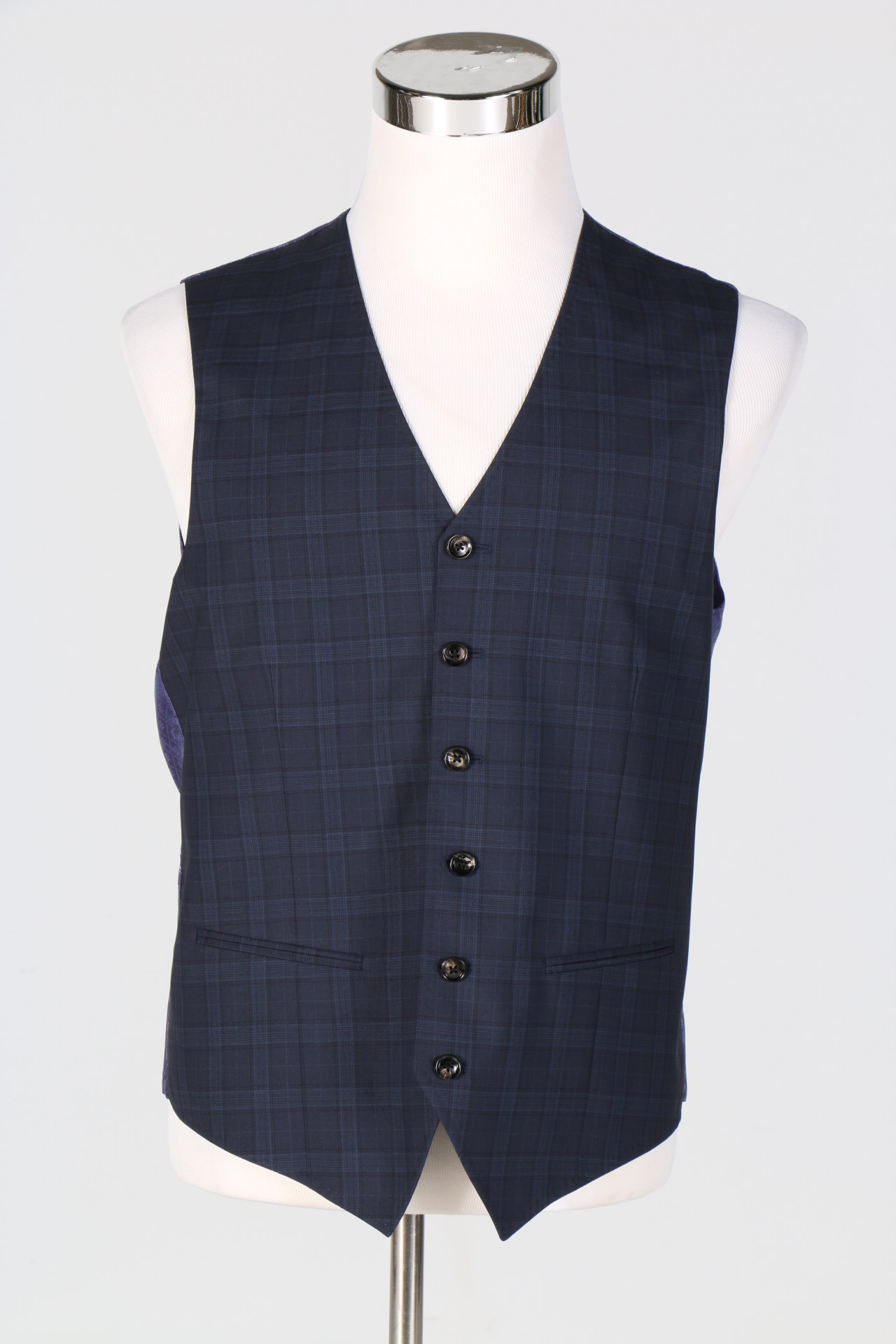 Ted Baker Navy Checked Wool Three Piece Suit