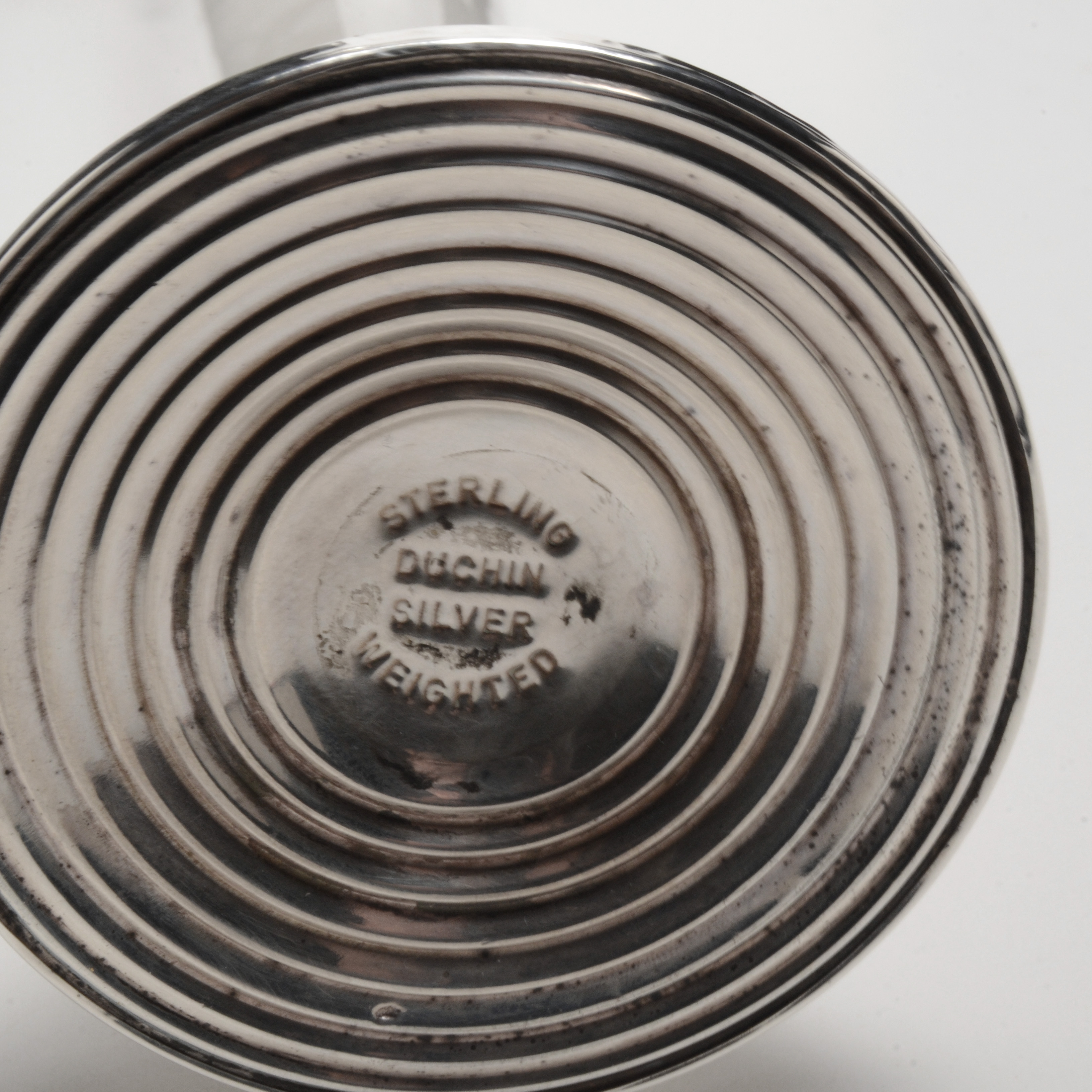 Duchin Etched Glass Vase with Weighted Sterling Silver Base