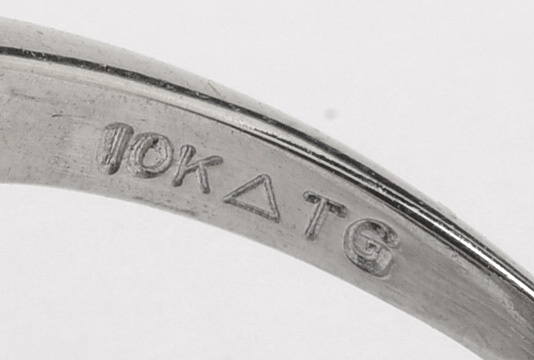 Art Deco 10K White Gold Filigree Shield Diamond Ring