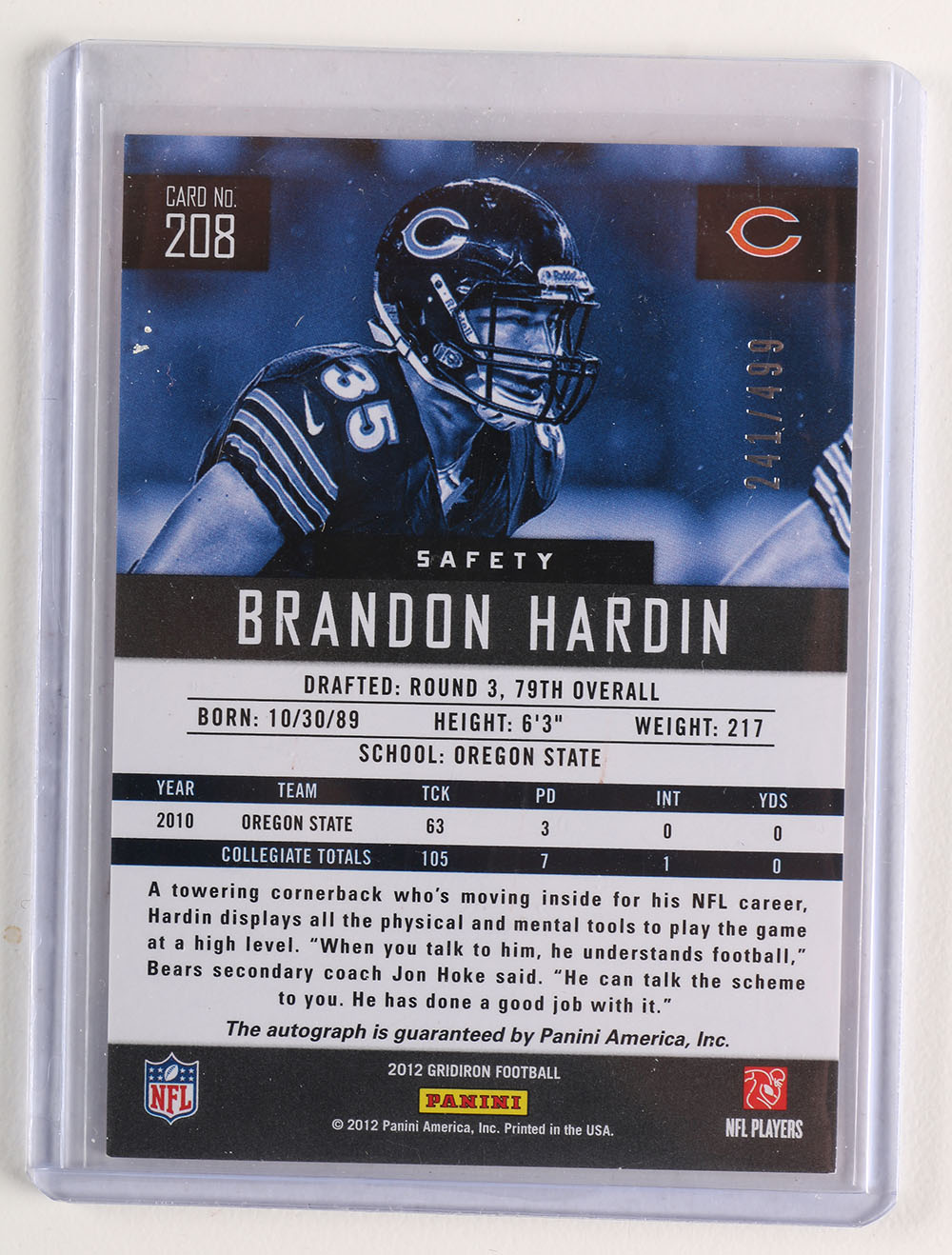 Signed Brandon Hardin Rookie Card