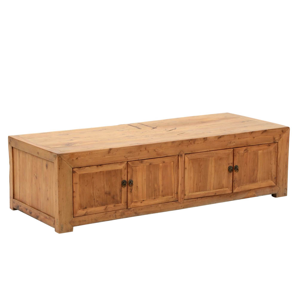 Distressed Wood Coffee Table with Cabinets