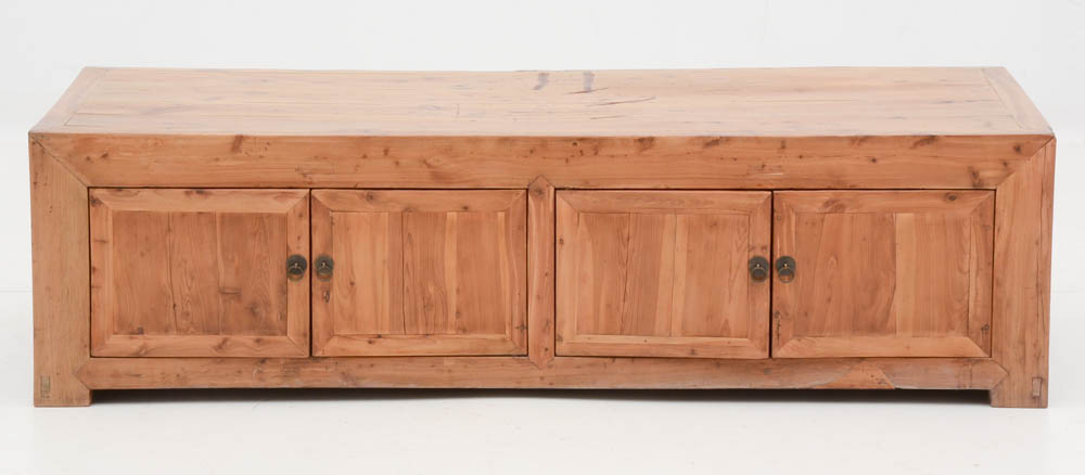 Distressed Wood Coffee Table with Cabinets