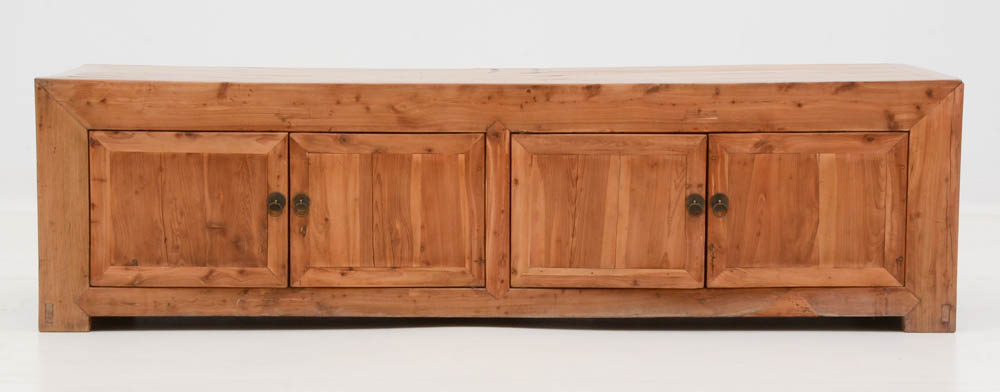 Distressed Wood Coffee Table with Cabinets