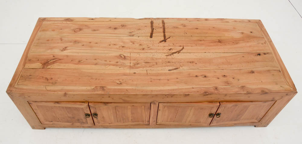 Distressed Wood Coffee Table with Cabinets