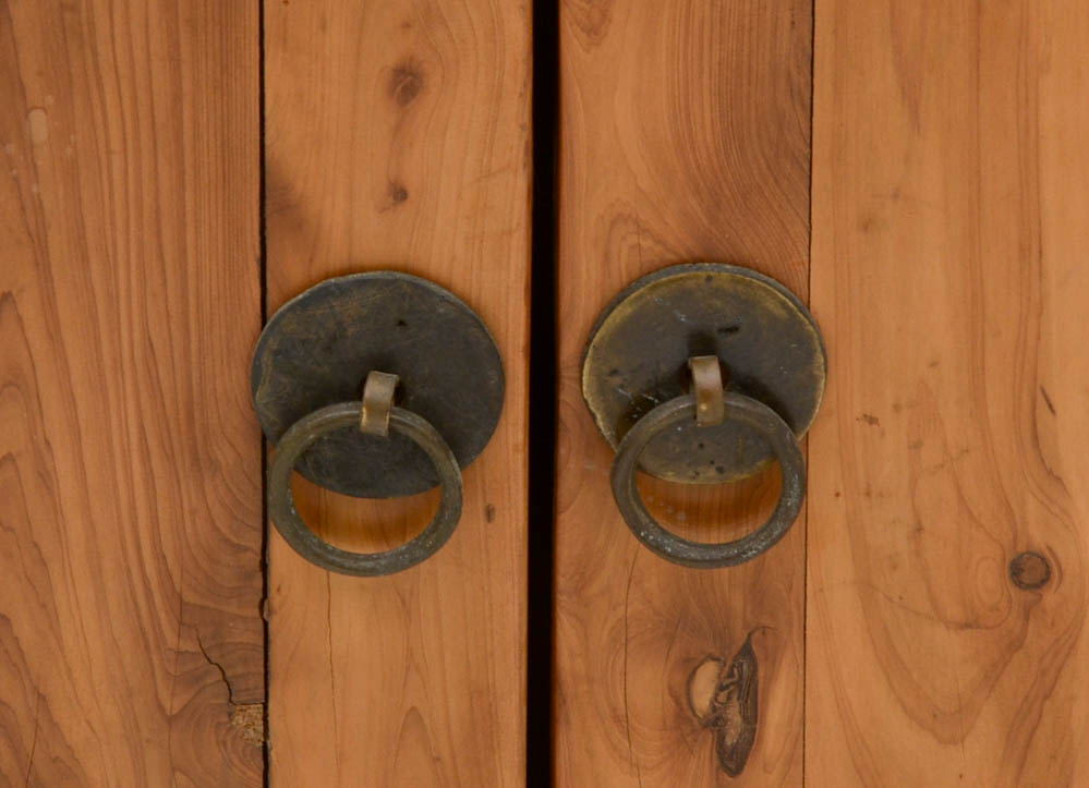 Distressed Wood Coffee Table with Cabinets