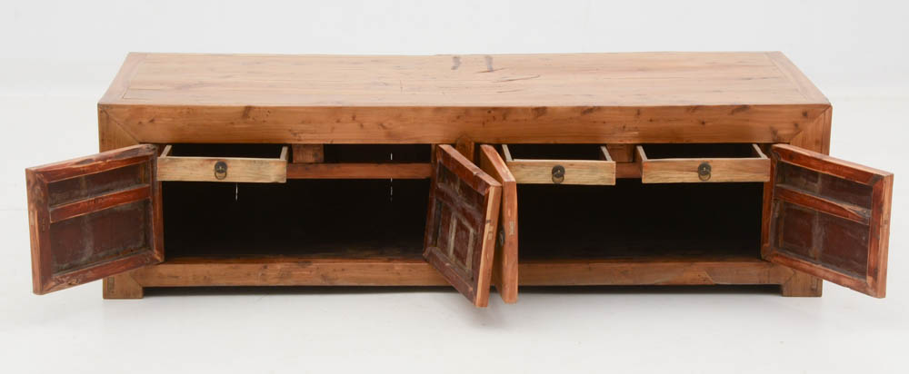 Distressed Wood Coffee Table with Cabinets