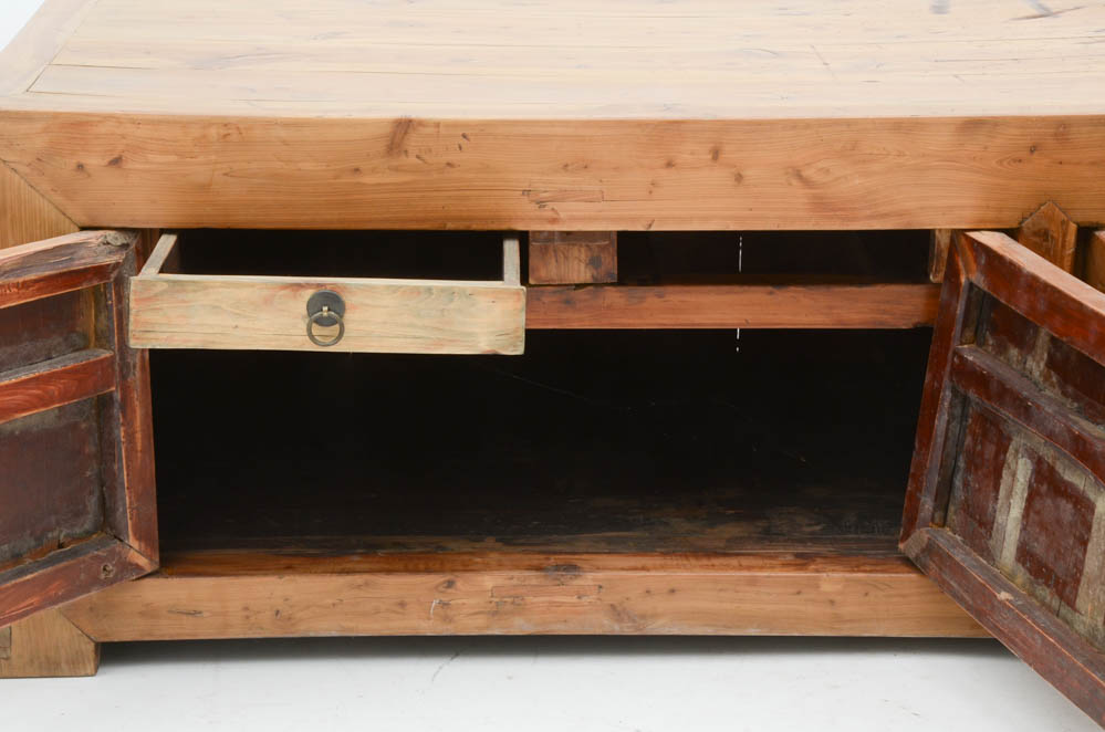 Distressed Wood Coffee Table with Cabinets