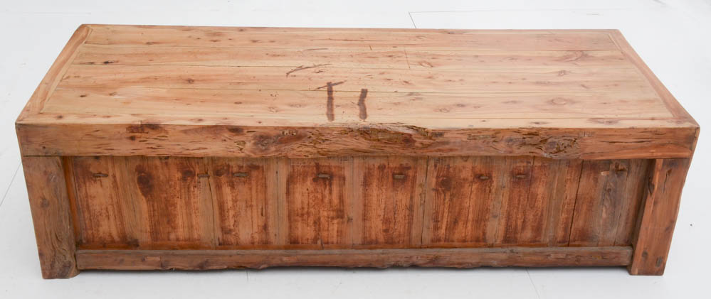 Distressed Wood Coffee Table with Cabinets