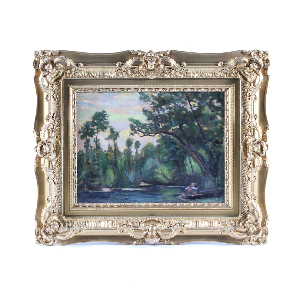 Antique Oil on Canvas with Elaborate Gilt Frame