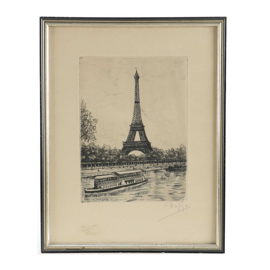 Dufza Burin Etching "Paris - La Tour Eiffel"