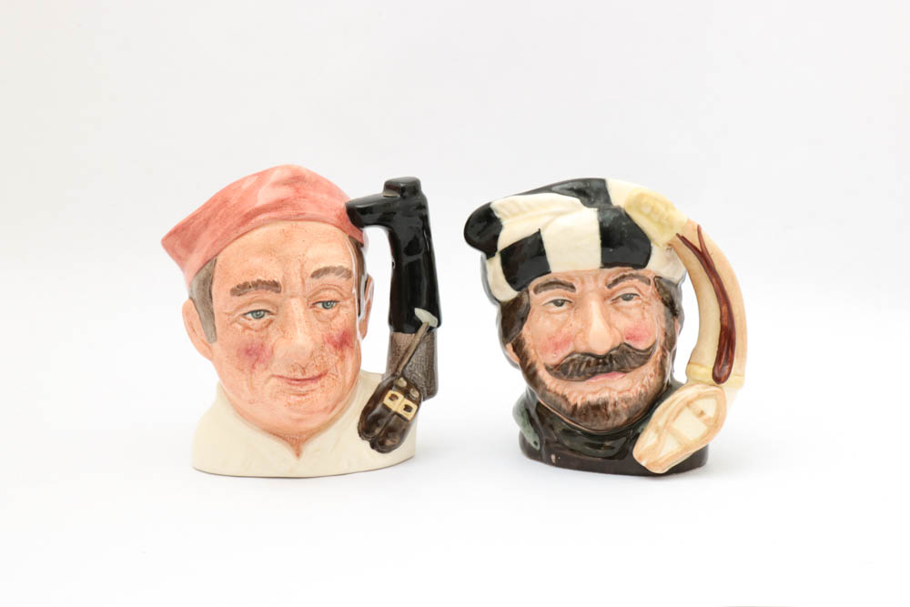 Two Vintage Royal Doulton Toby Character Mugs "The Trapper" and " Bootmaker"