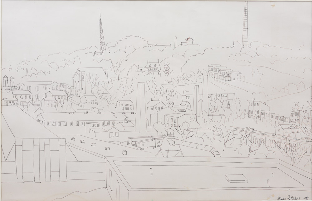 Amalie Rothschild Pen on Paper Cityscape Drawing