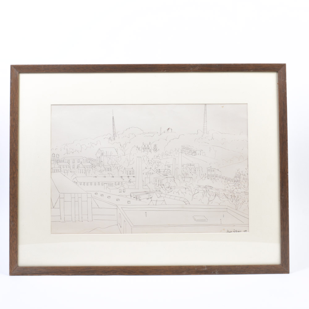 Amalie Rothschild Pen on Paper Cityscape Drawing