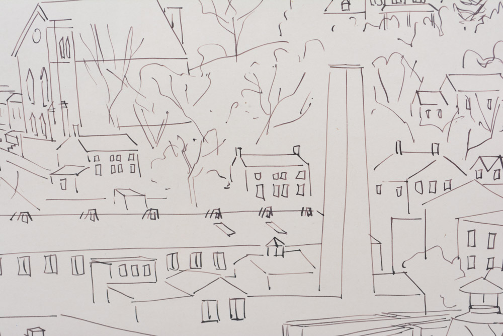 Amalie Rothschild Pen on Paper Cityscape Drawing