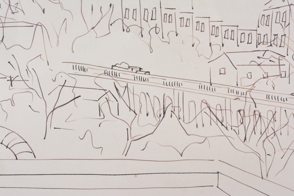 Amalie Rothschild Pen on Paper Cityscape Drawing