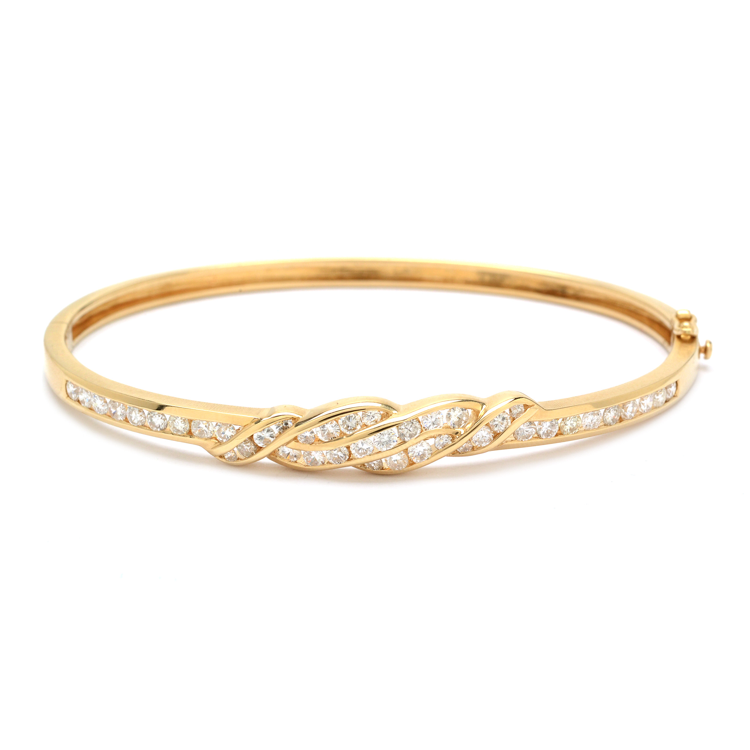 18K Yellow Gold Channel Set Diamond Bangle