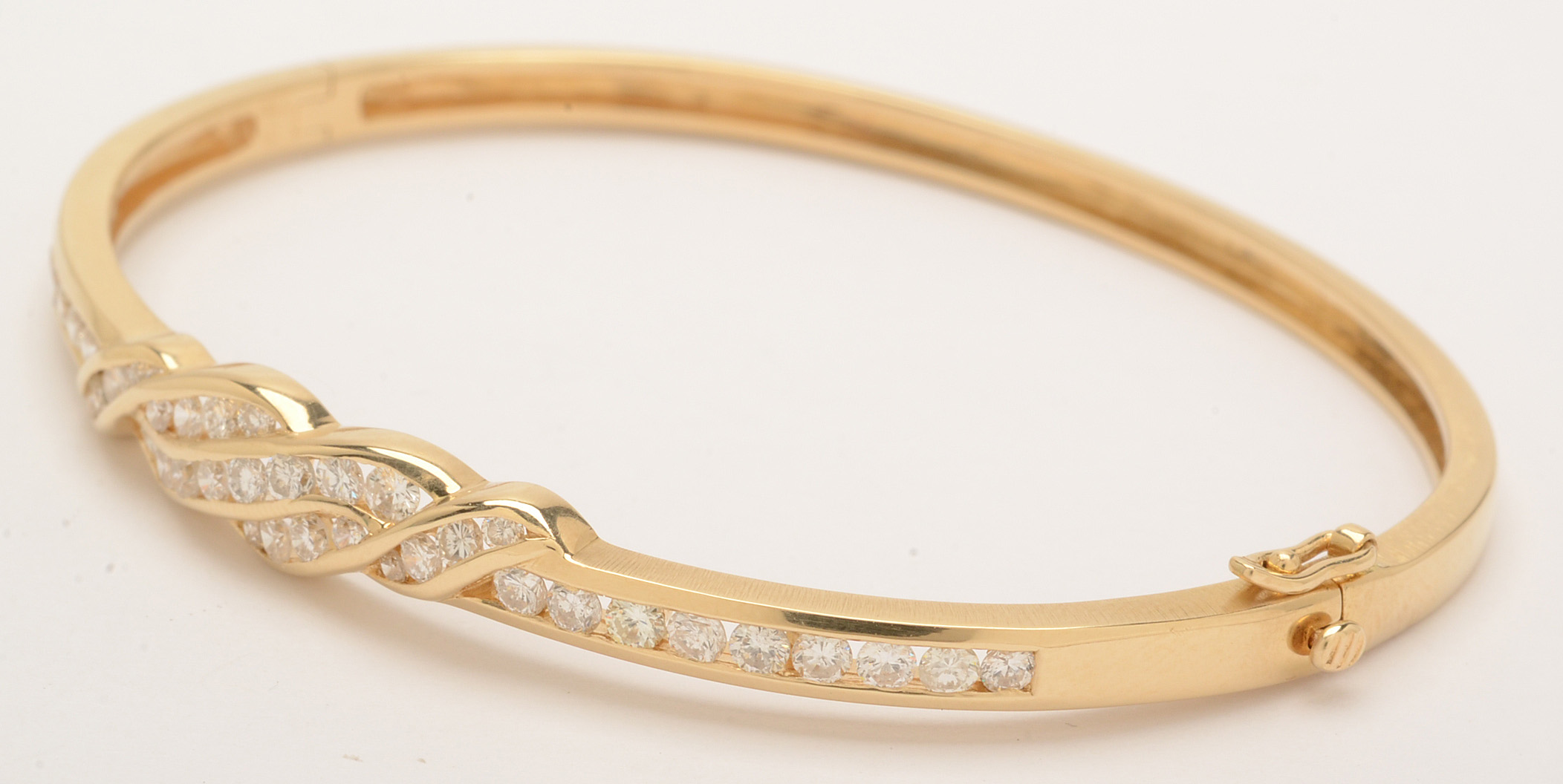18K Yellow Gold Channel Set Diamond Bangle