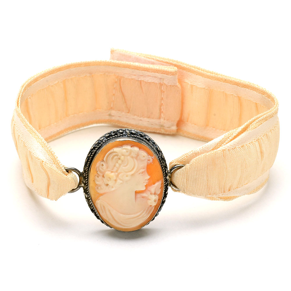 Vintage Signed Sterling Silver Carved Shell Cameo