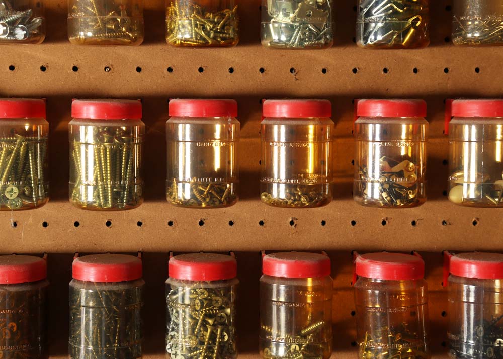 Garage Peg Board with Generous Hardware Grouping