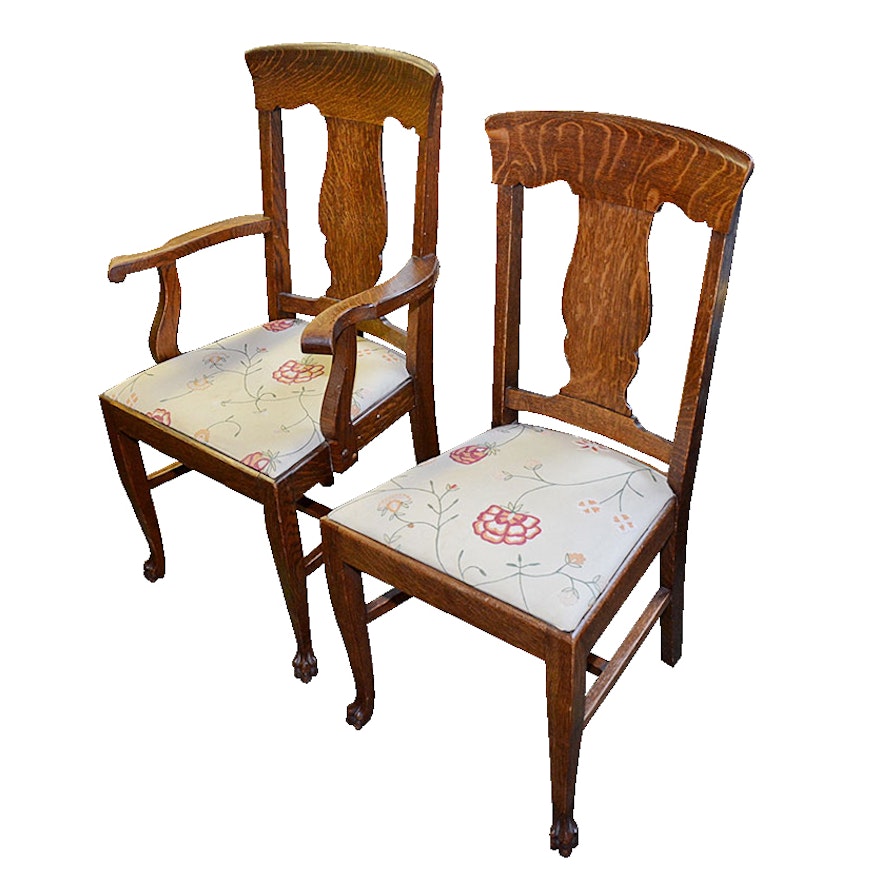 Vintage Tiger Oak Arm Chair and Side Chair