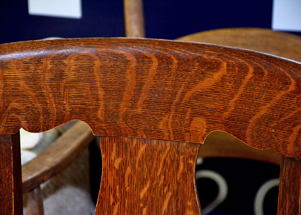 Vintage Tiger Oak Arm Chair and Side Chair