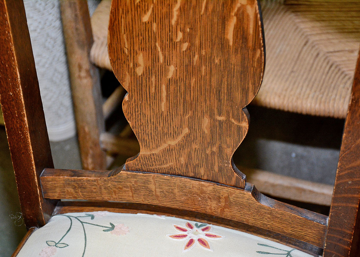 Vintage Tiger Oak Arm Chair and Side Chair