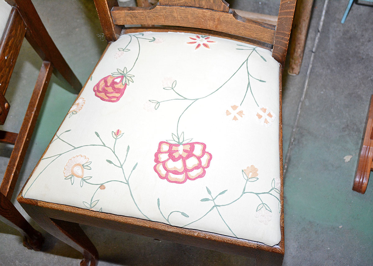 Vintage Tiger Oak Arm Chair and Side Chair