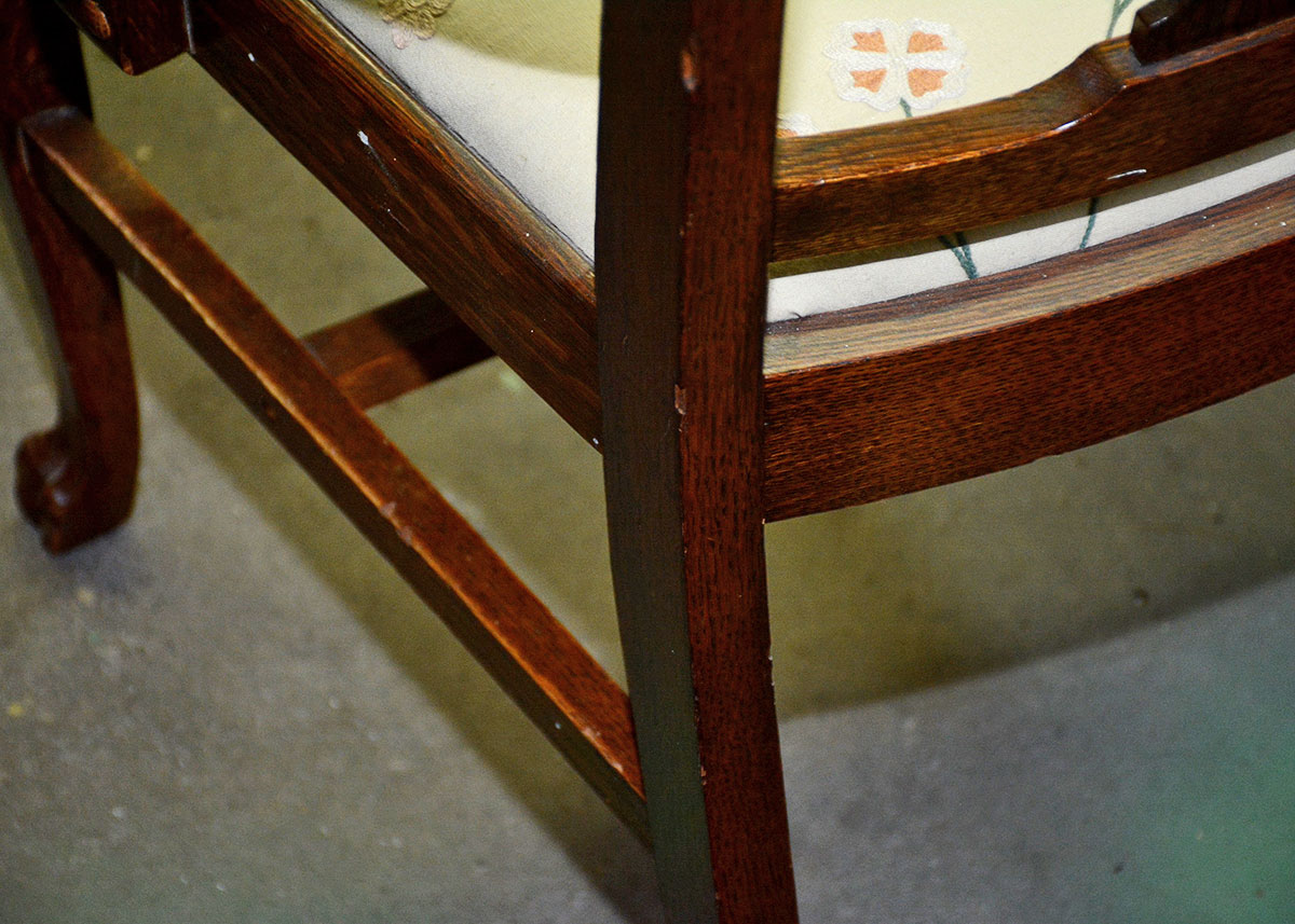 Vintage Tiger Oak Arm Chair and Side Chair