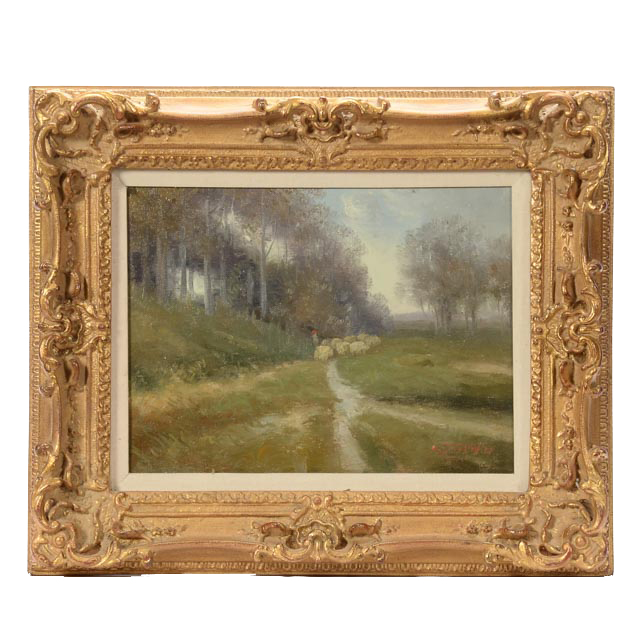 L. Stephano Original Pastoral Oil Painting on Canvas