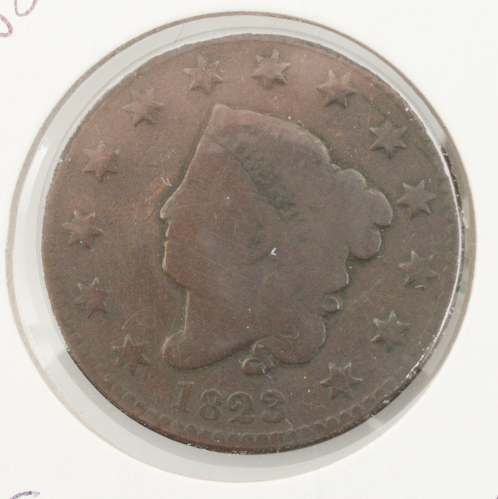 An 1823 United States Coronet Liberty Head Large Cent Coin