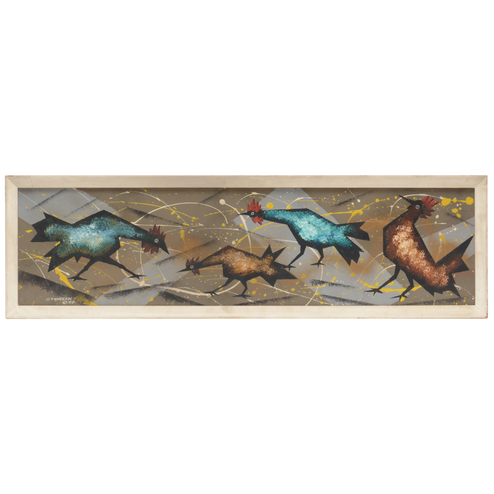 Edgar A. Stareck Mid Century Modern Chicken Painting