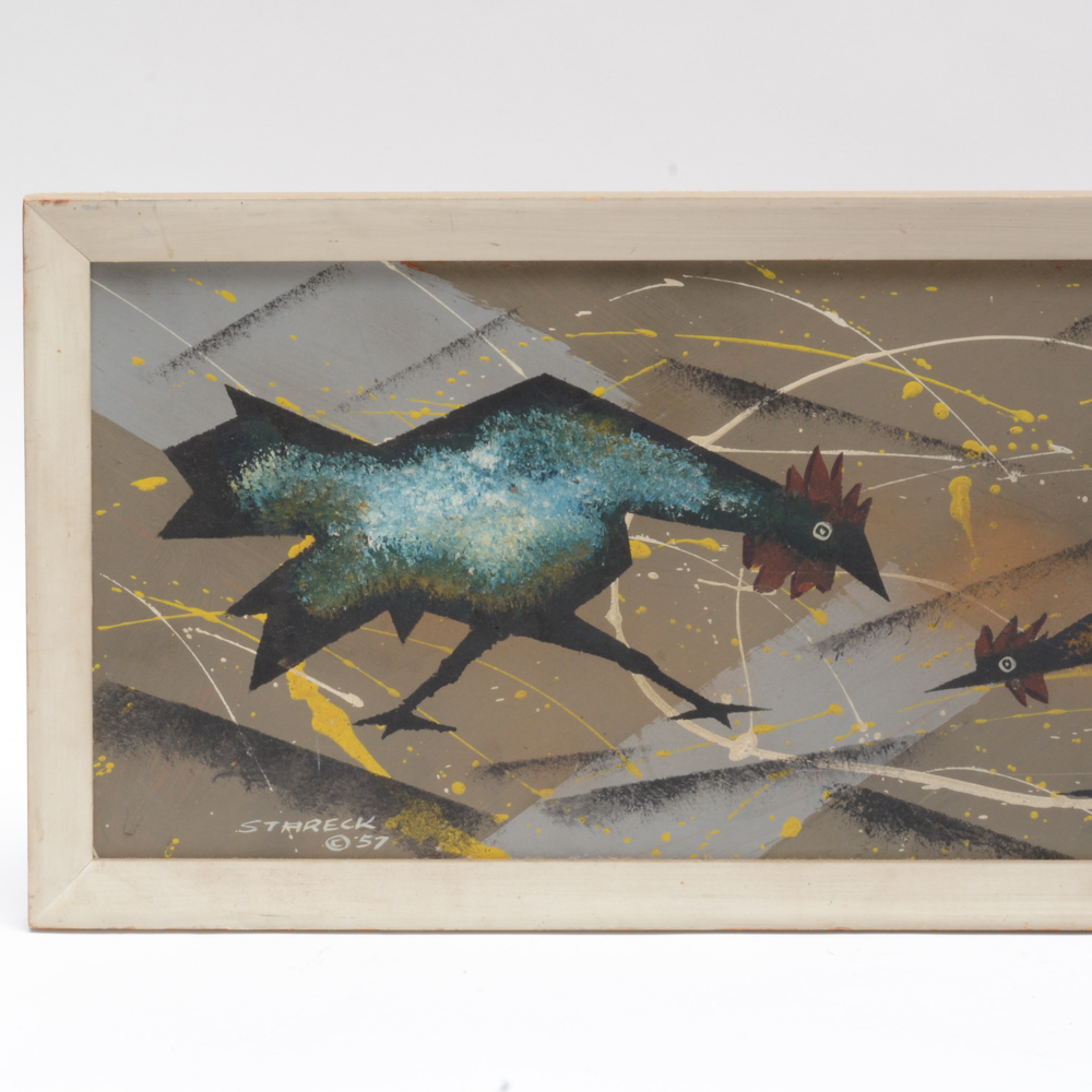 Edgar A. Stareck Mid Century Modern Chicken Painting