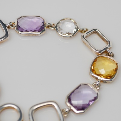 Thistle & Bee Sterling Silver Amethyst, Citrine, Topaz "Etoiles" Link Bracelet