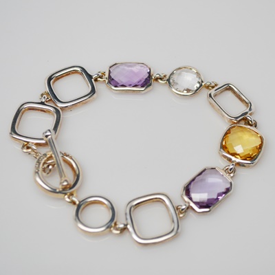 Thistle & Bee Sterling Silver Amethyst, Citrine, Topaz "Etoiles" Link Bracelet