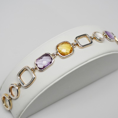 Thistle & Bee Sterling Silver Amethyst, Citrine, Topaz "Etoiles" Link Bracelet