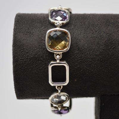 Thistle & Bee Sterling Silver Amethyst, Citrine, Topaz "Etoiles" Link Bracelet