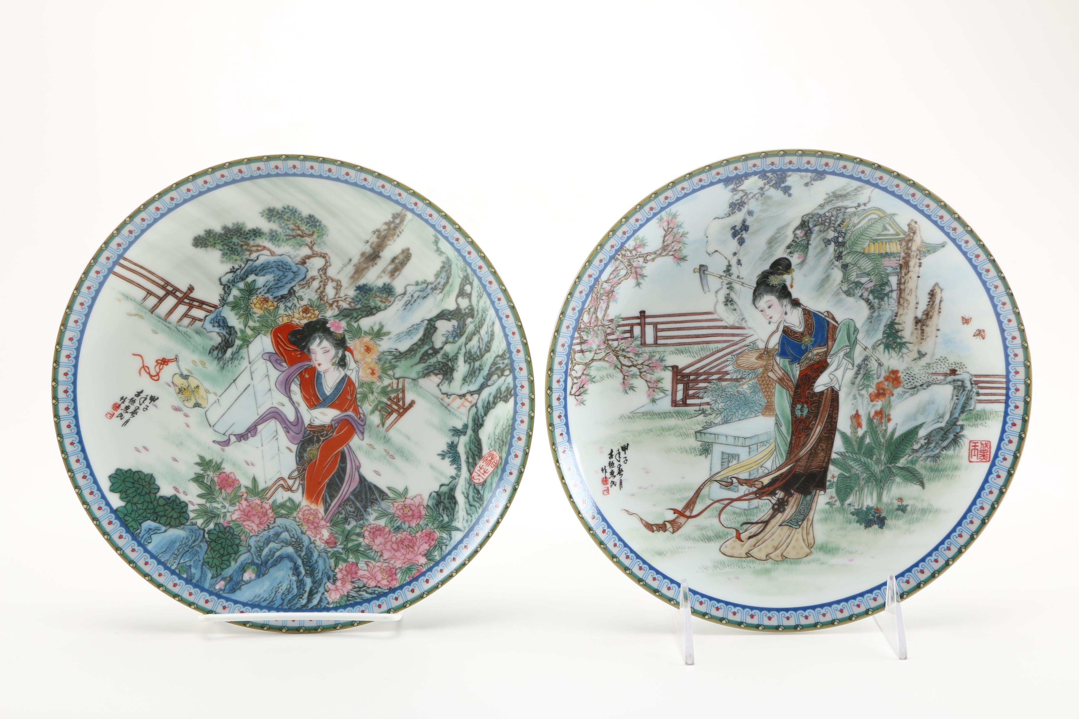 Imperial Jingdezhen Porcelain Plates With Complete "Beauties of the Red Mansion" Series