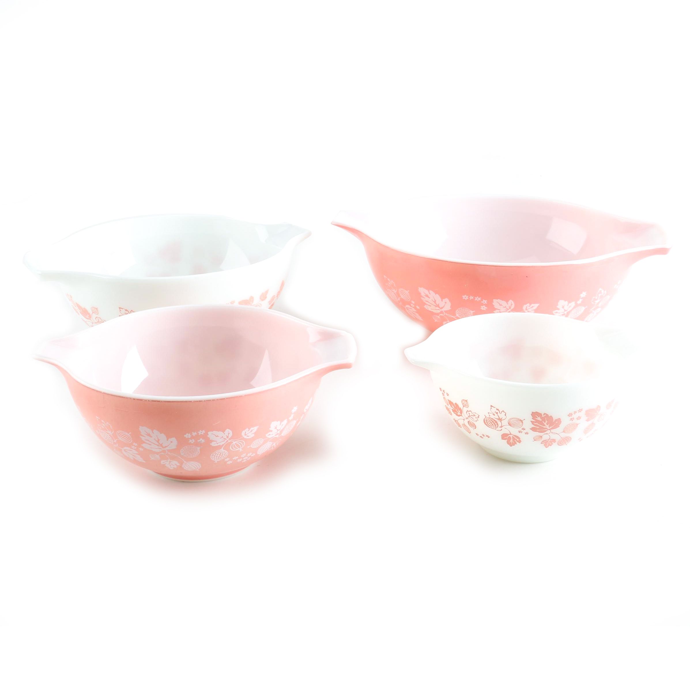 Pyrex "Gooseberry Pink" Glass Cinderella Mixing Bowls