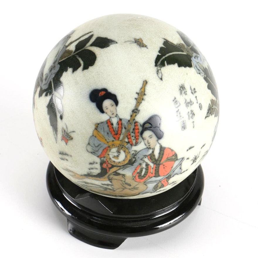 Chinese Ceramic Orb on Stand