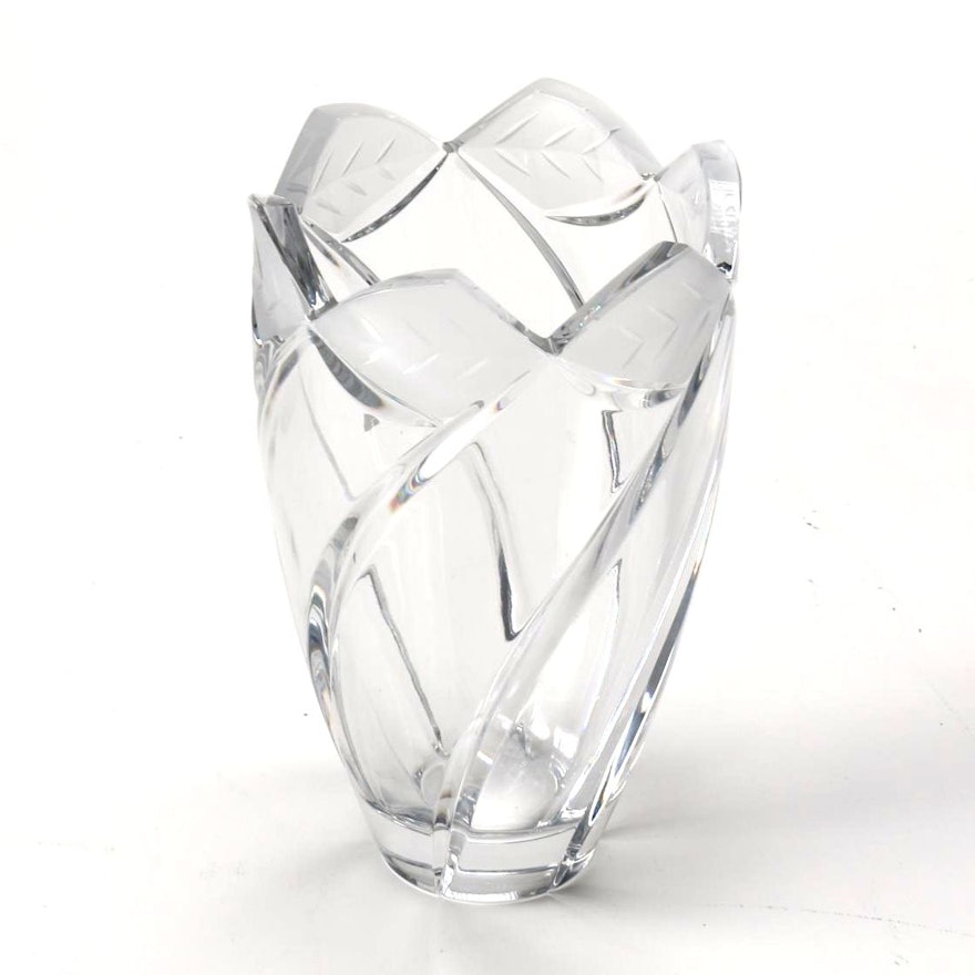 Crystal Vase with Leaf Motif