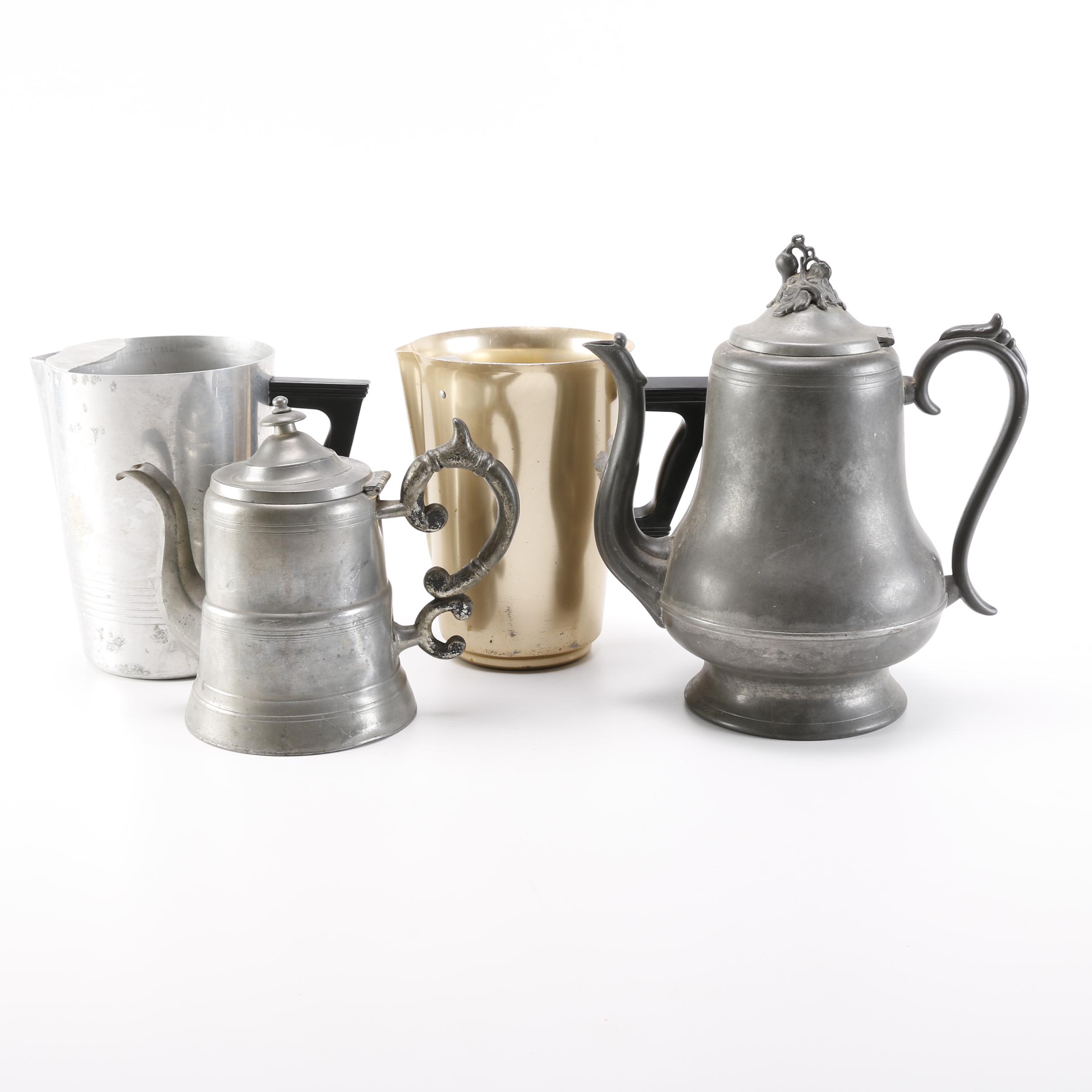 Vintage Aluminum Pitchers and Coffee Pots Including Sunburst and Morey & Ober