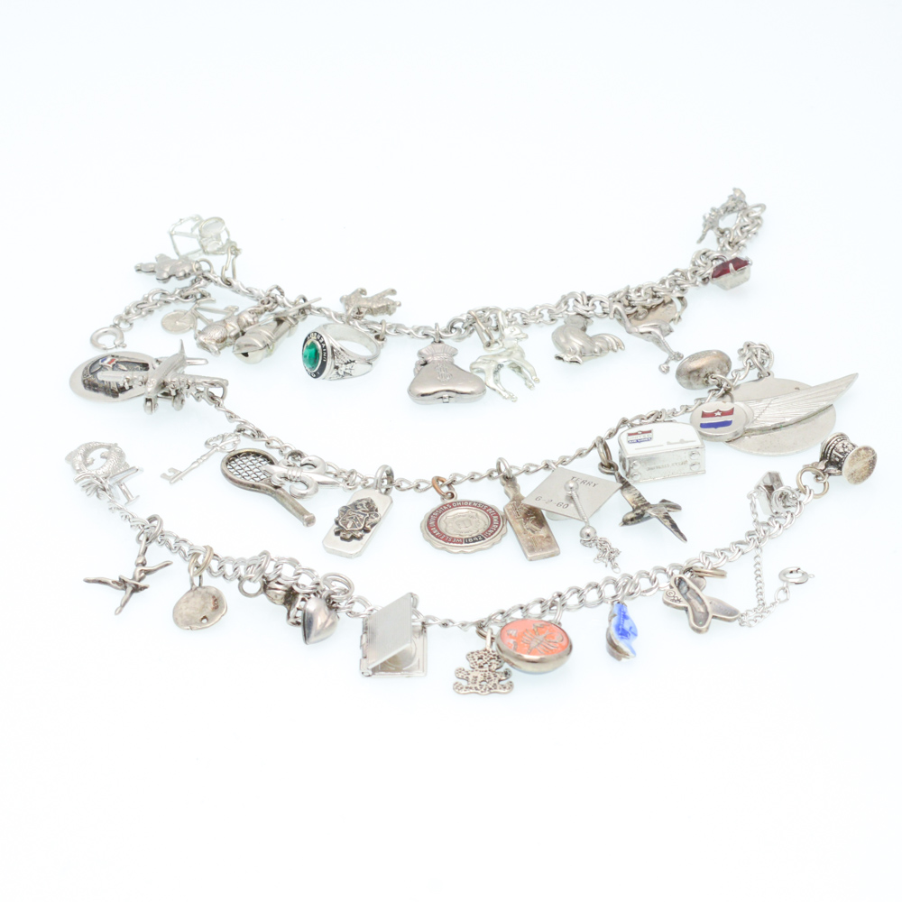Three Sterling Silver Charm Bracelets