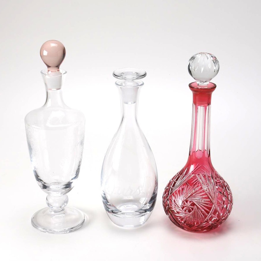 Collection of Glass and Crystal Decanters Featuring Kate Spade