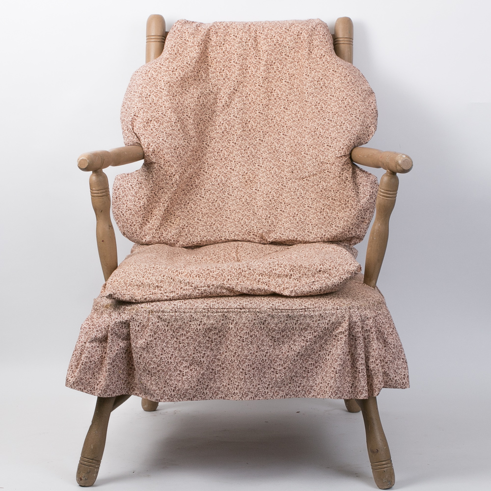 Vintage Turned Wood Upholstered Chair