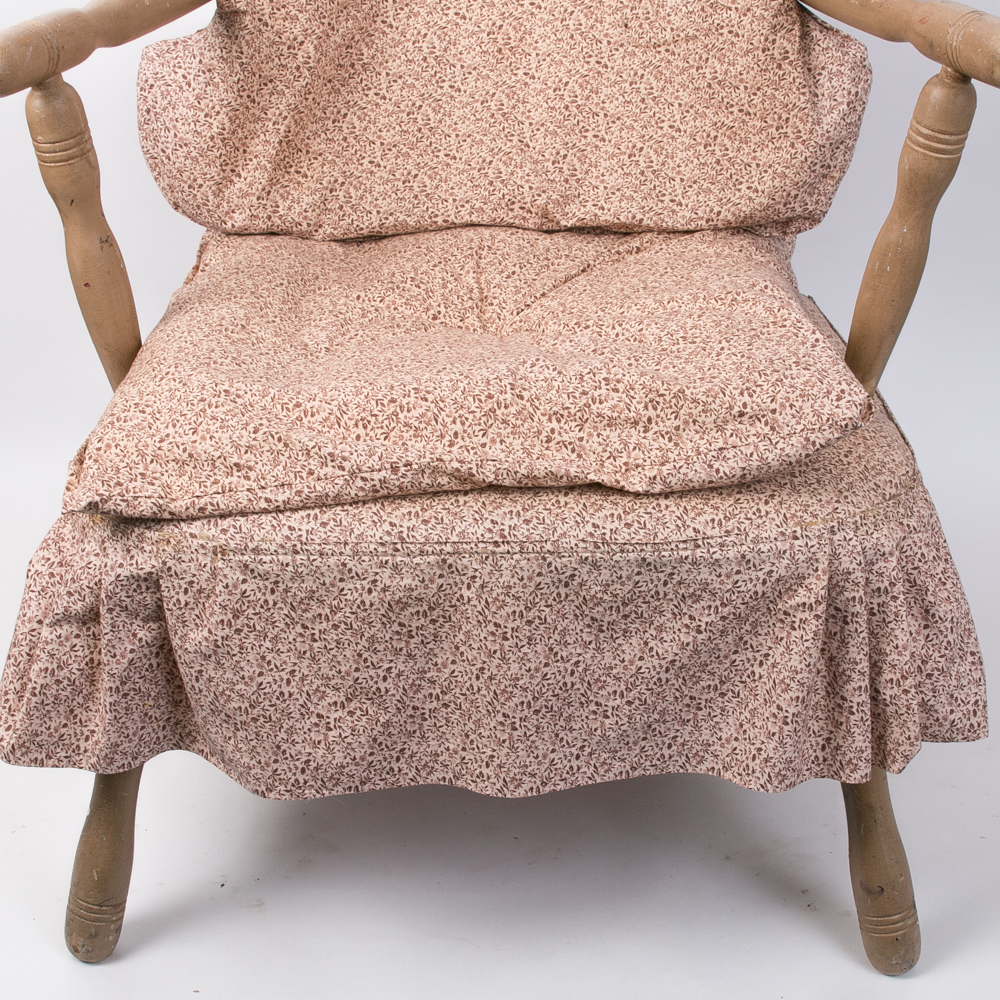 Vintage Turned Wood Upholstered Chair