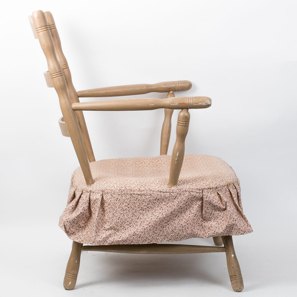 Vintage Turned Wood Upholstered Chair