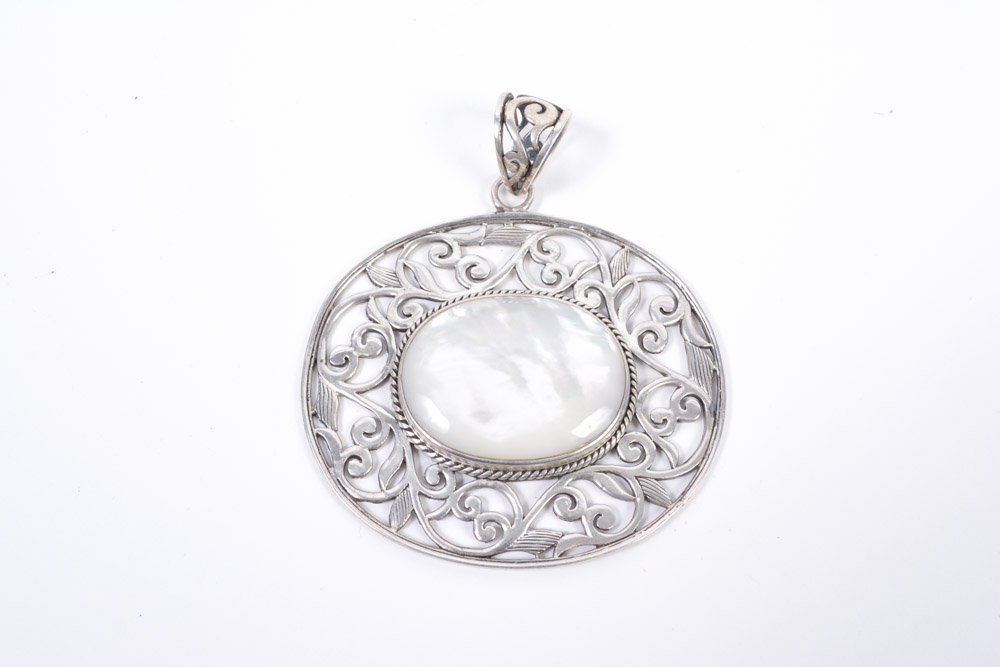 Sterling Silver Mother of Pearl Bracelet and Pendant