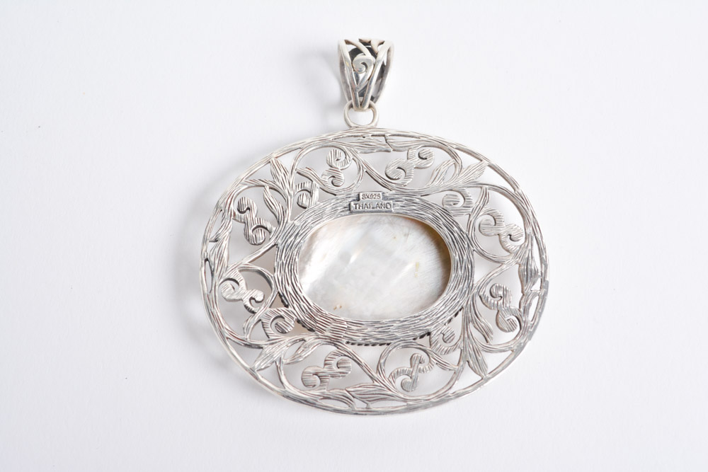 Sterling Silver Mother of Pearl Bracelet and Pendant