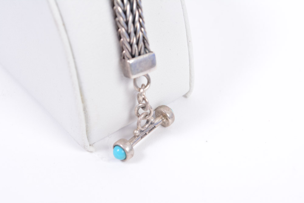 Sterling Silver Turquoise Bracelet and Blue Cabochon Pendant