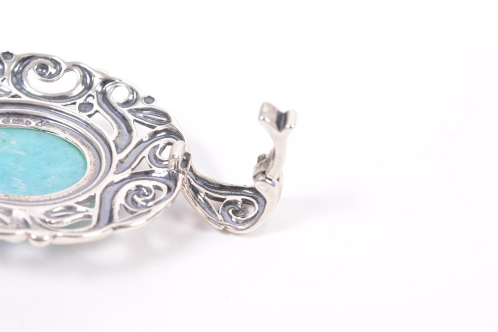Sterling Silver Turquoise Bracelet and Blue Cabochon Pendant